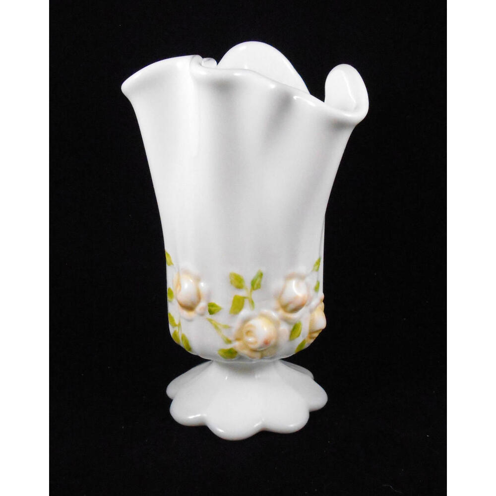Vintage Fenton Cabbage Rose Handkerchief Vase
